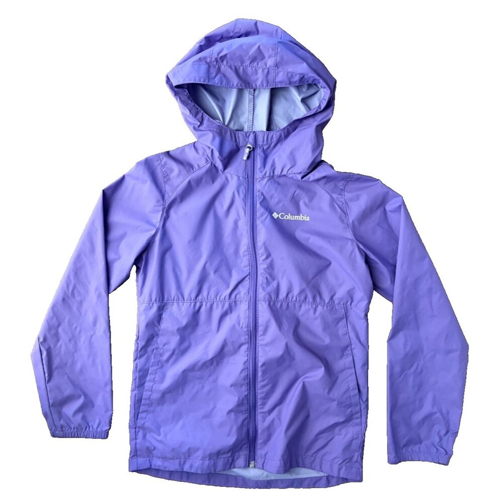 Columbia Girls Rain Jacket Hooded Purple Zip Front Size M 10/12